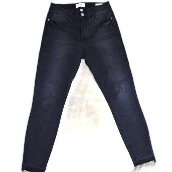 FRAME Le High Skinny Crop Jeans Black Stretch Denim Size 28 - Picture 2 of 11
